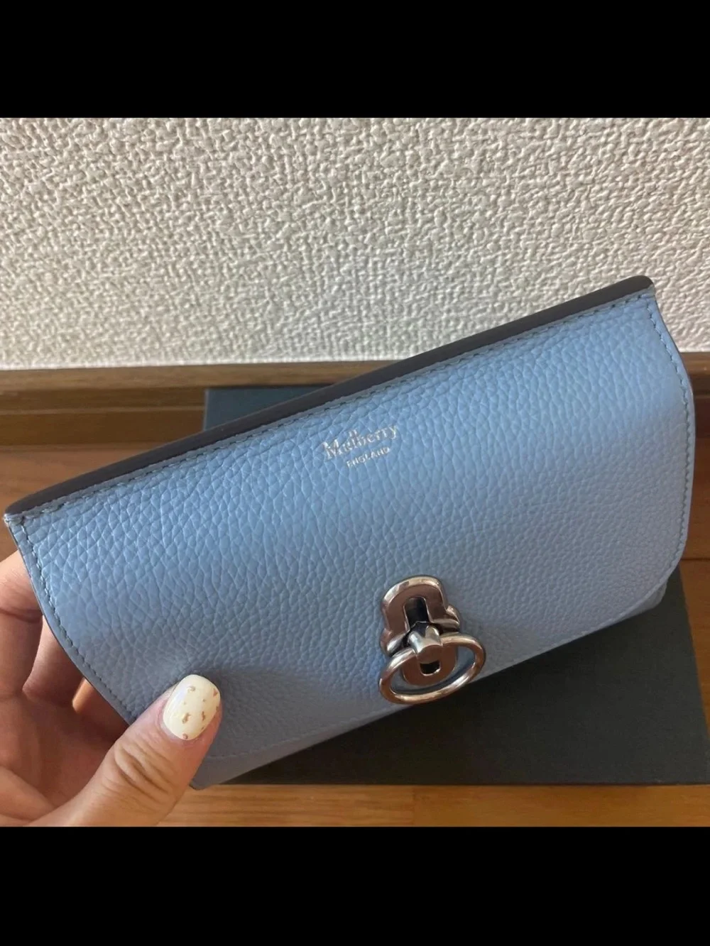Mulberry Light Blue Pebbled Leather Wallet with Silver Hardware